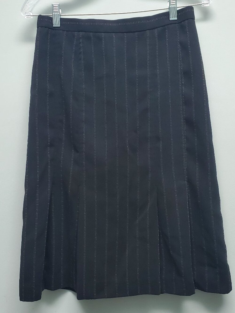 Vintage 90's Y2K Black Pinstripe Pleated Pencil Skirt Office Midi Minimalist EUC